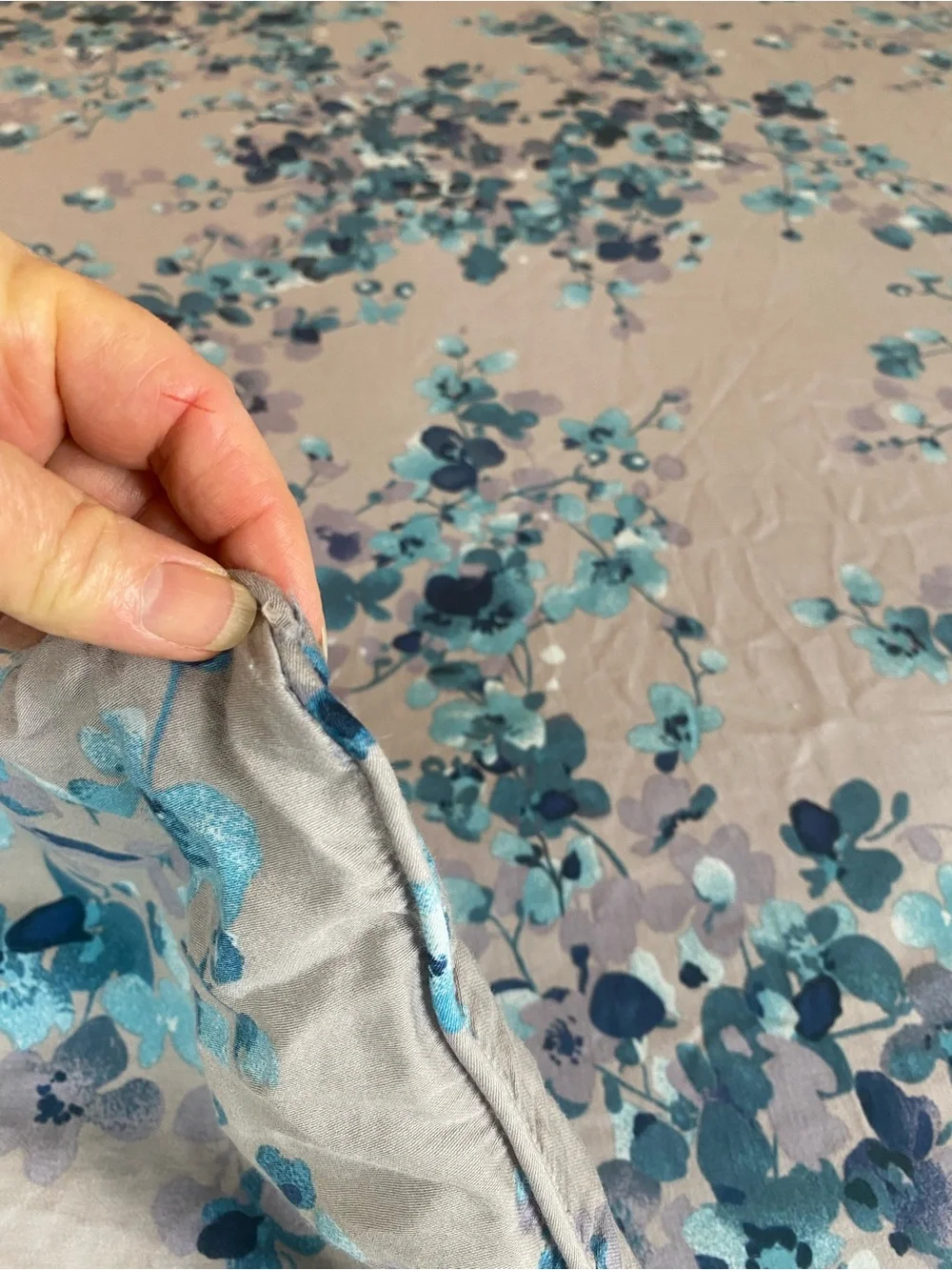 Floral Teal blue and turquoise flowers on a grey background Duvet Cover